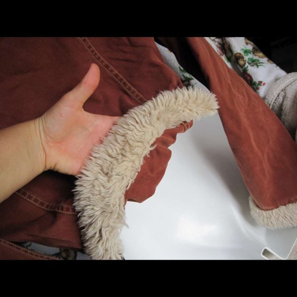 TwillTwentyTwo Fur Trim Rust Orange Button Jacket - Picture 10 of 12